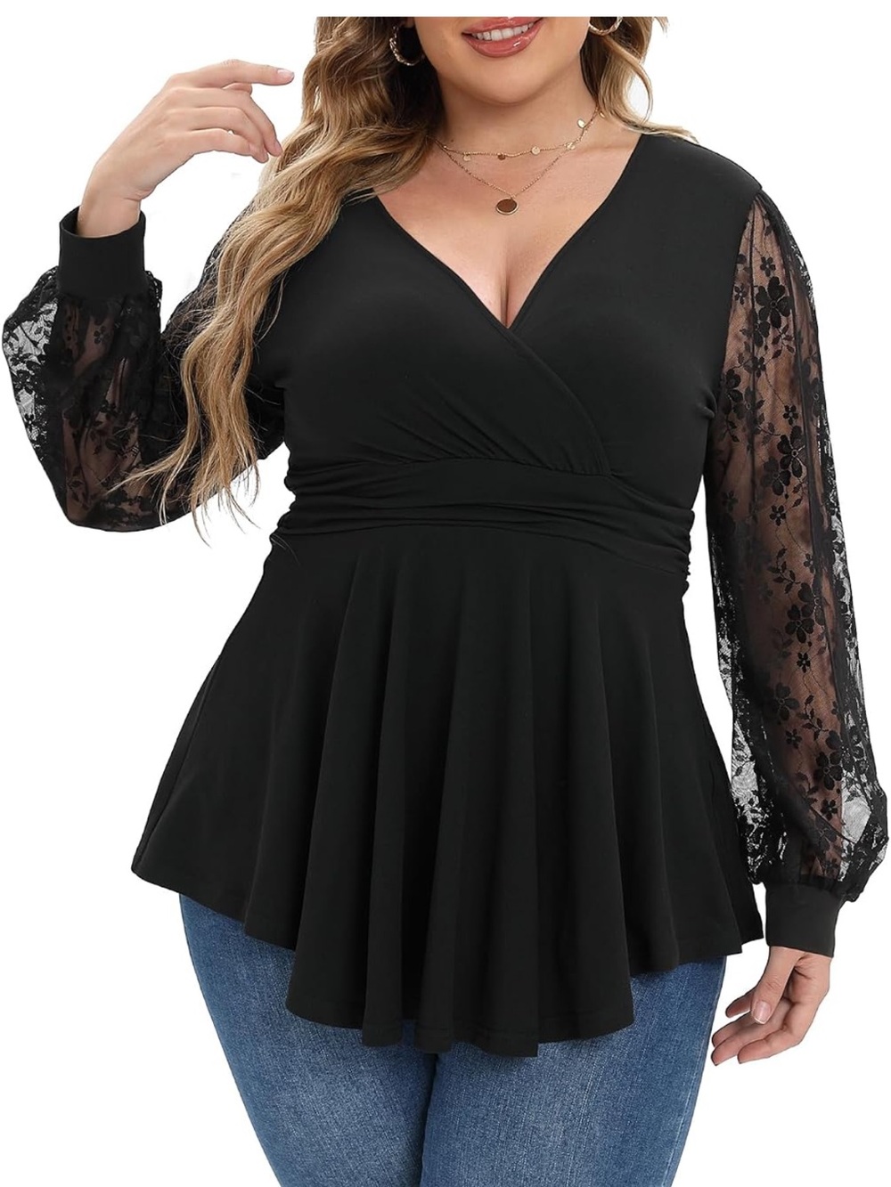 BNWT Plus Size Casual Dressy Wrap V Neck Pleated Tunic Top